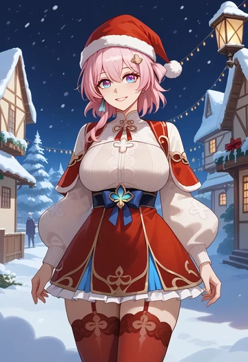 star rail,march 7th,Christmas,sweater dress,stockings  - AI generated anime art